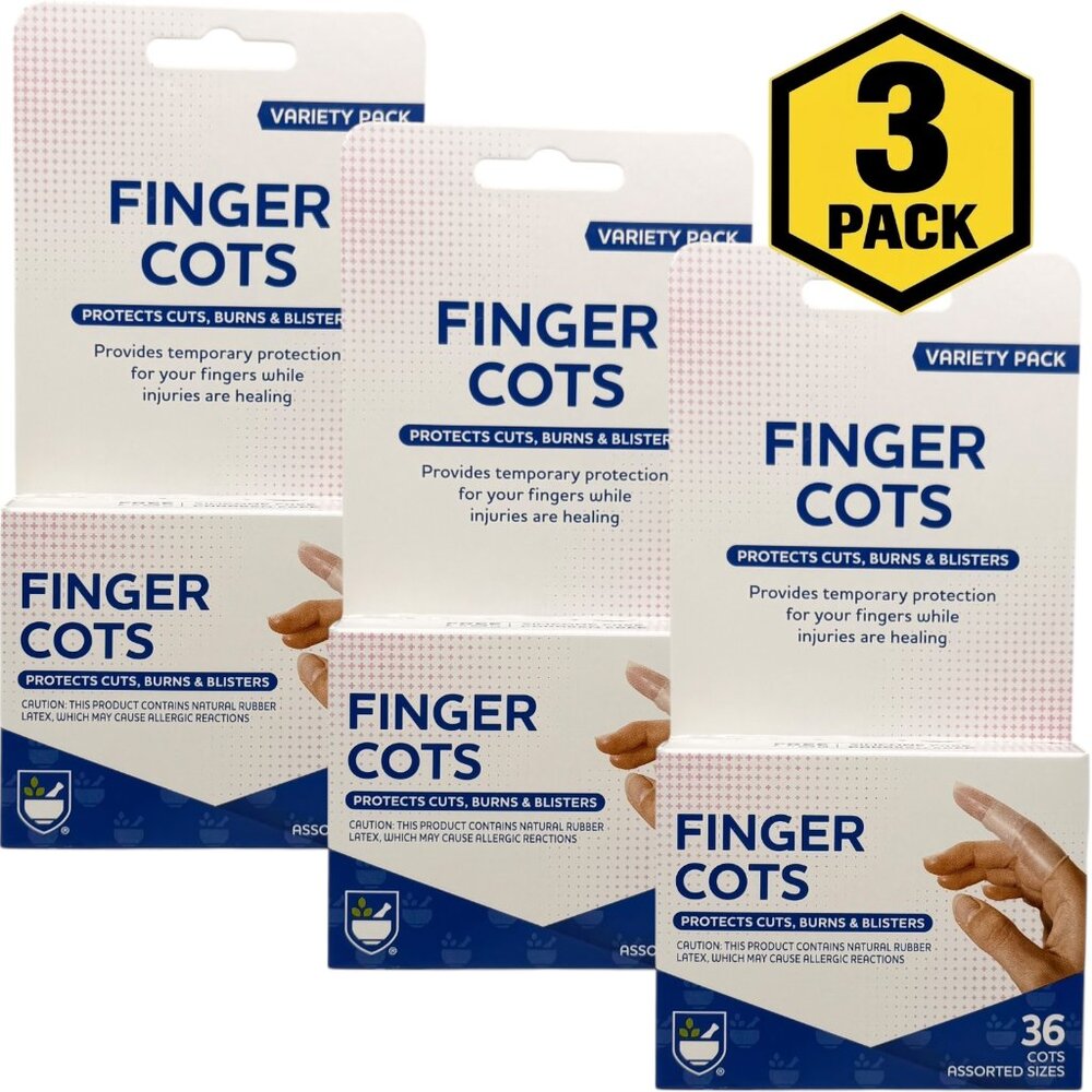 3 Pack Rite Aid Latex Finger Cots 108Ct Assorted S/M/L Clear Disposable Hygiene